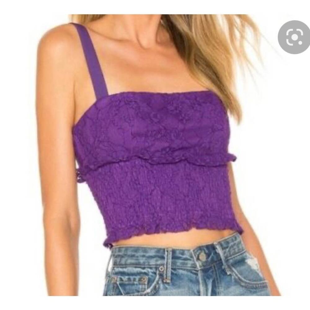 NBD Lupine‎ Purple Lace Ruched Crop Tank Top Revolve Clothing New Size XXS